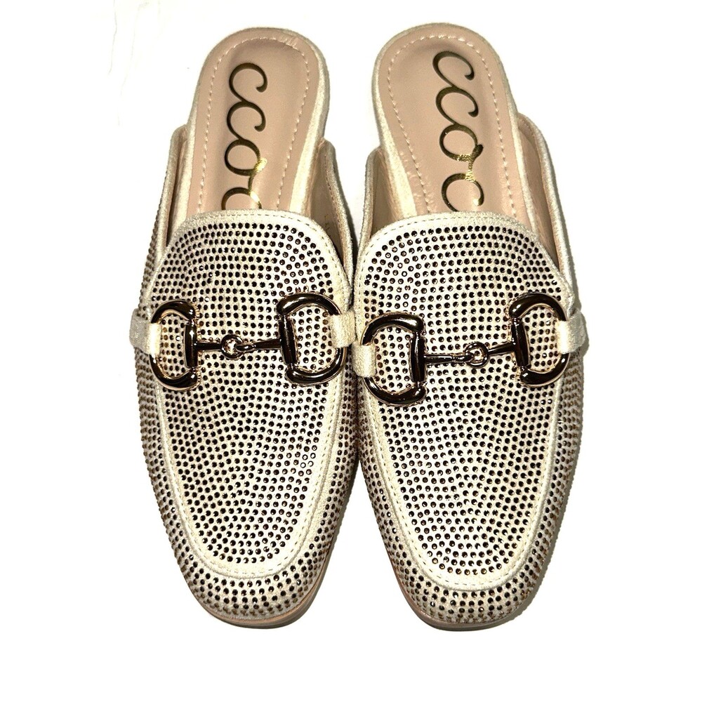 Ccocci Shoes Mule Slip On Sandals Women Sz 5.5 Beige Gold Rhinestones Bling MILA